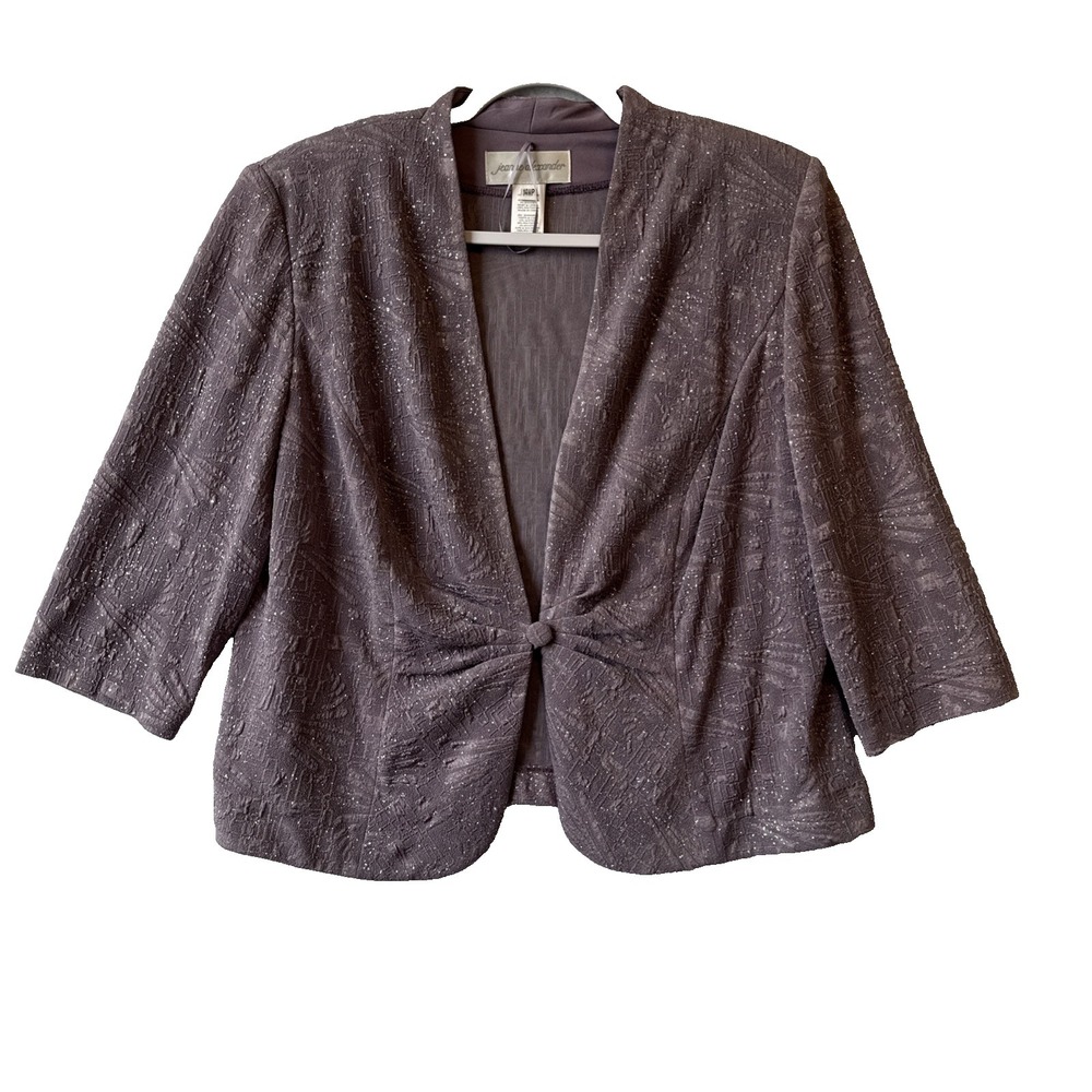 Jeanne Alexander Purple Shimmer 3/4 Sleeve Blazer Shrug 14 Petite Mother Wedding